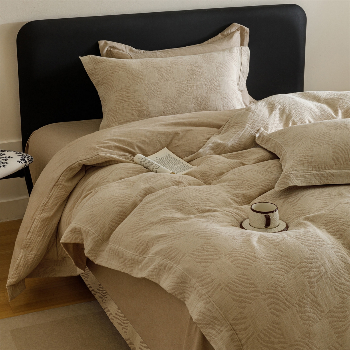 91家纺网 家纺一手货源 找家纺 瑞米家居 2026新款埋绳款棉麻四件套-简物纯质 简物纯质-卡其