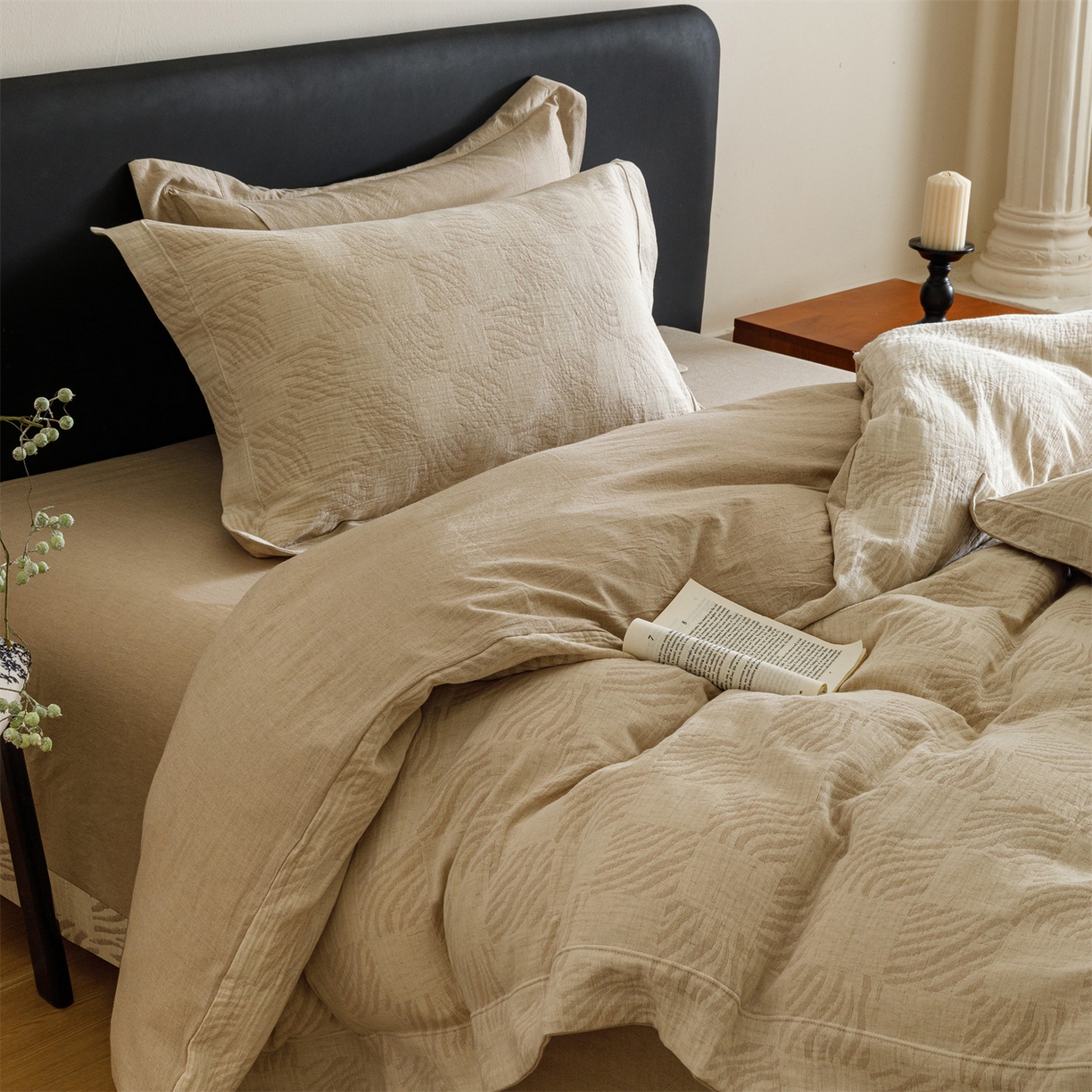 91家纺网 家纺一手货源 找家纺 瑞米家居 2026新款埋绳款棉麻四件套-简物纯质 简物纯质-卡其