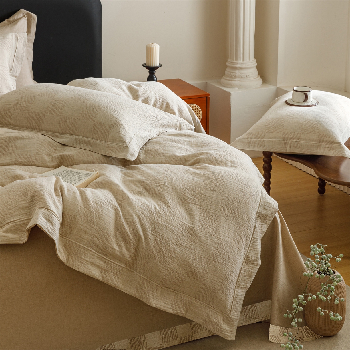 91家纺网 家纺一手货源 找家纺 瑞米家居 2026新款埋绳款棉麻四件套-简物纯质 简物纯质-卡其
