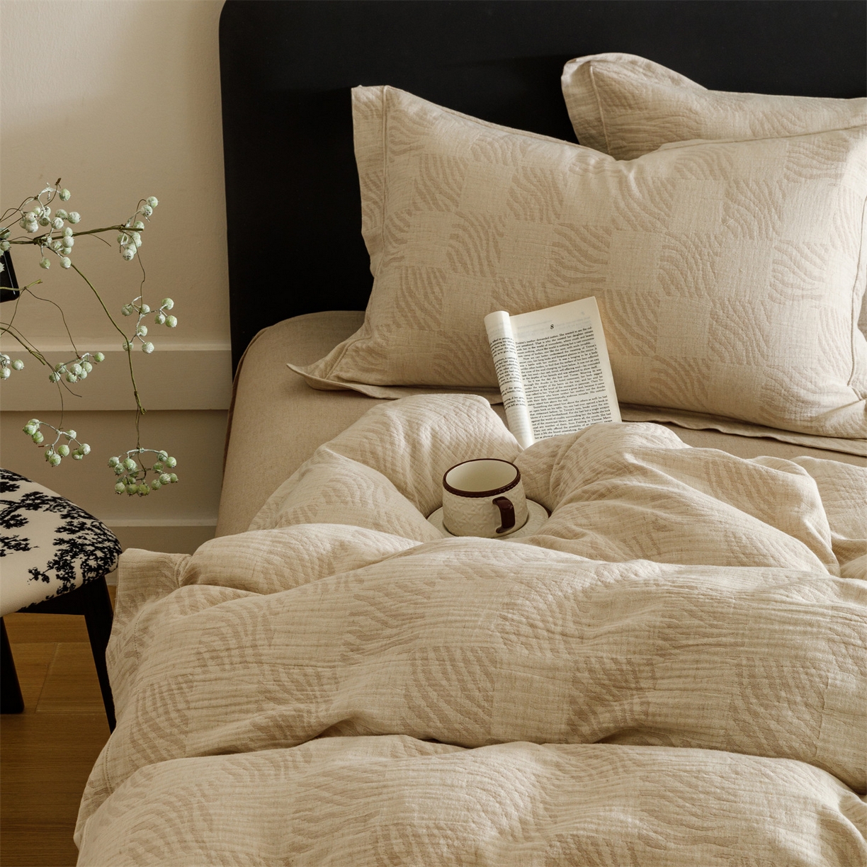 91家纺网 家纺一手货源 找家纺 瑞米家居 2026新款埋绳款棉麻四件套-简物纯质 简物纯质-卡其