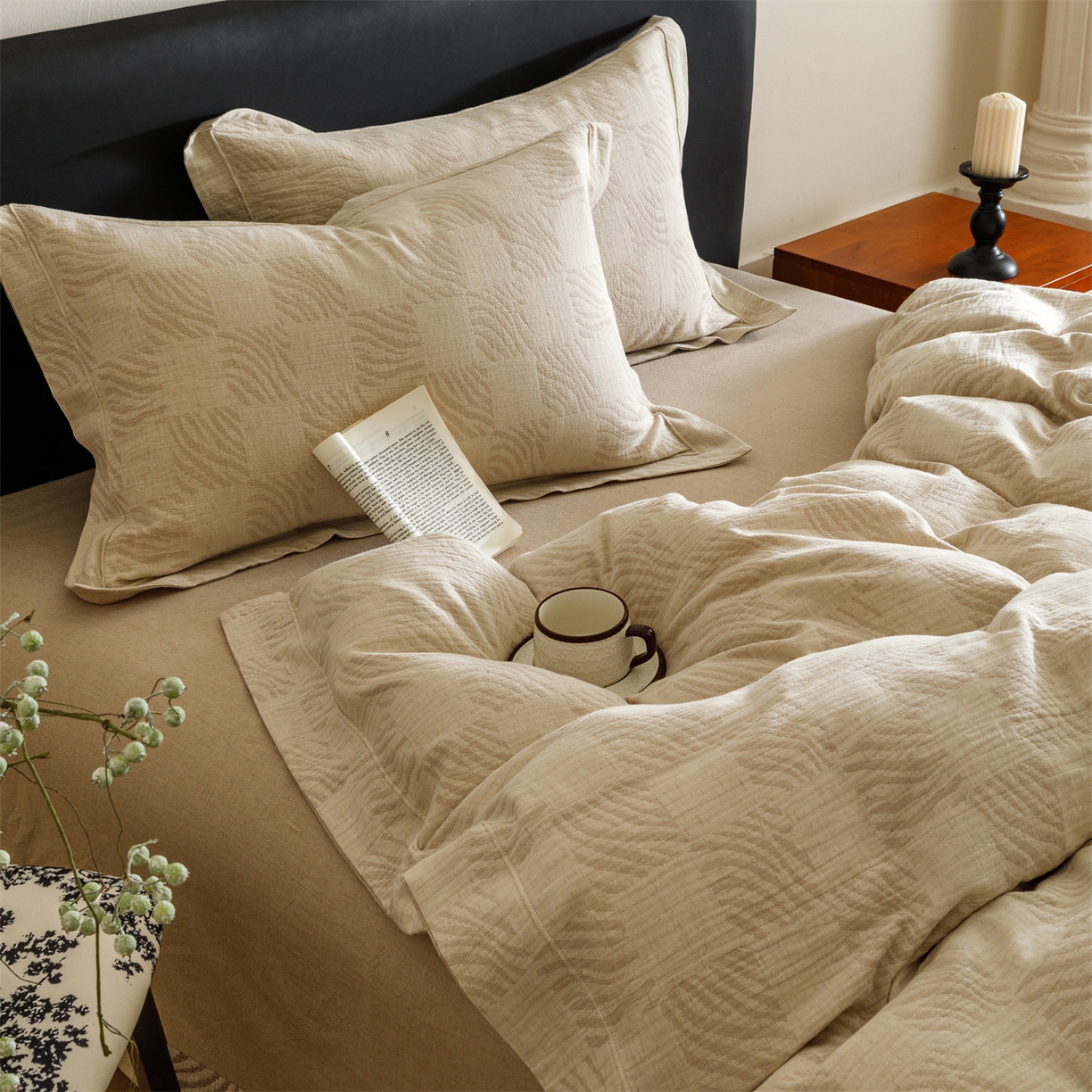 91家纺网 家纺一手货源 找家纺 瑞米家居 2026新款埋绳款棉麻四件套-简物纯质 简物纯质-卡其