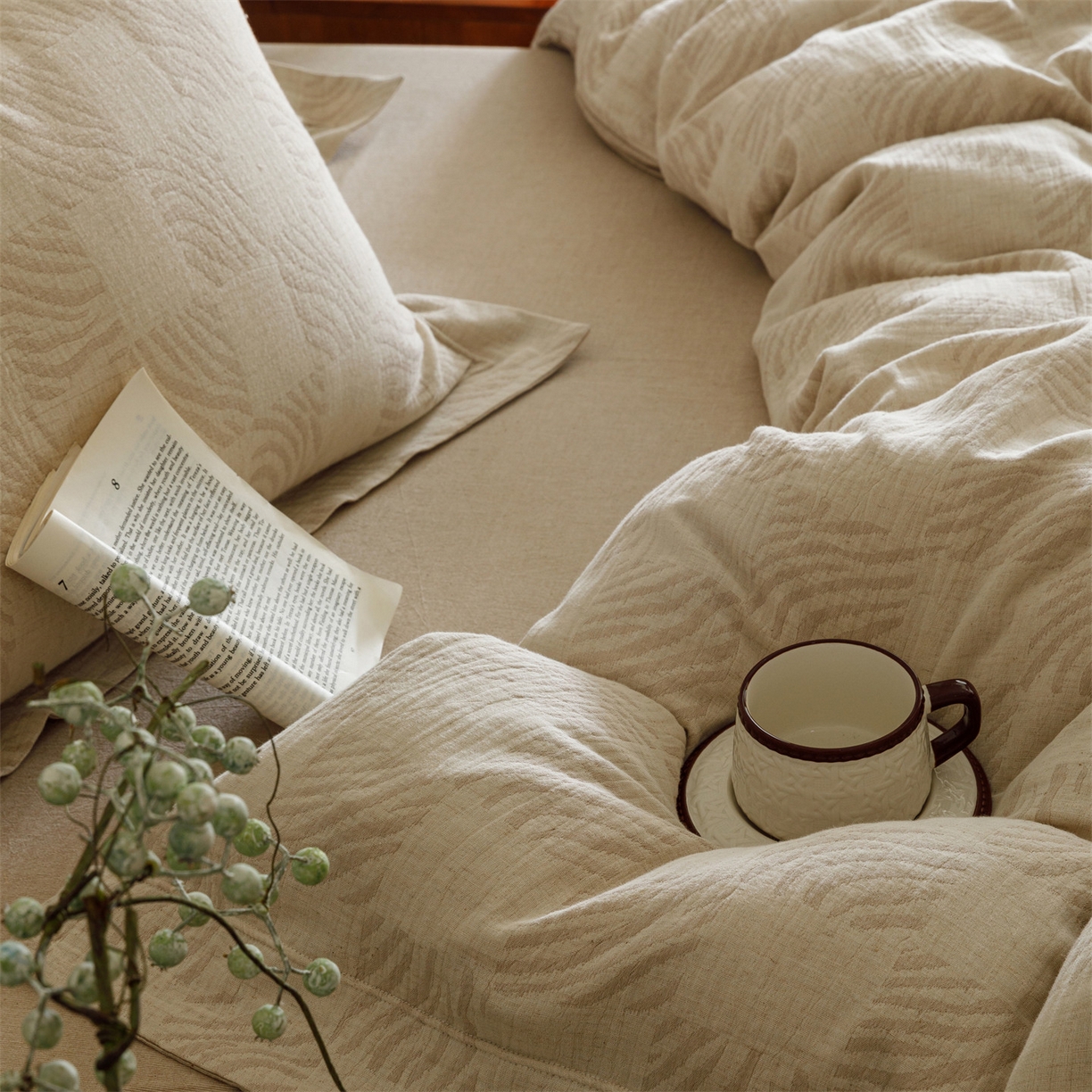 91家纺网 家纺一手货源 找家纺 瑞米家居 2026新款埋绳款棉麻四件套-简物纯质 简物纯质-卡其