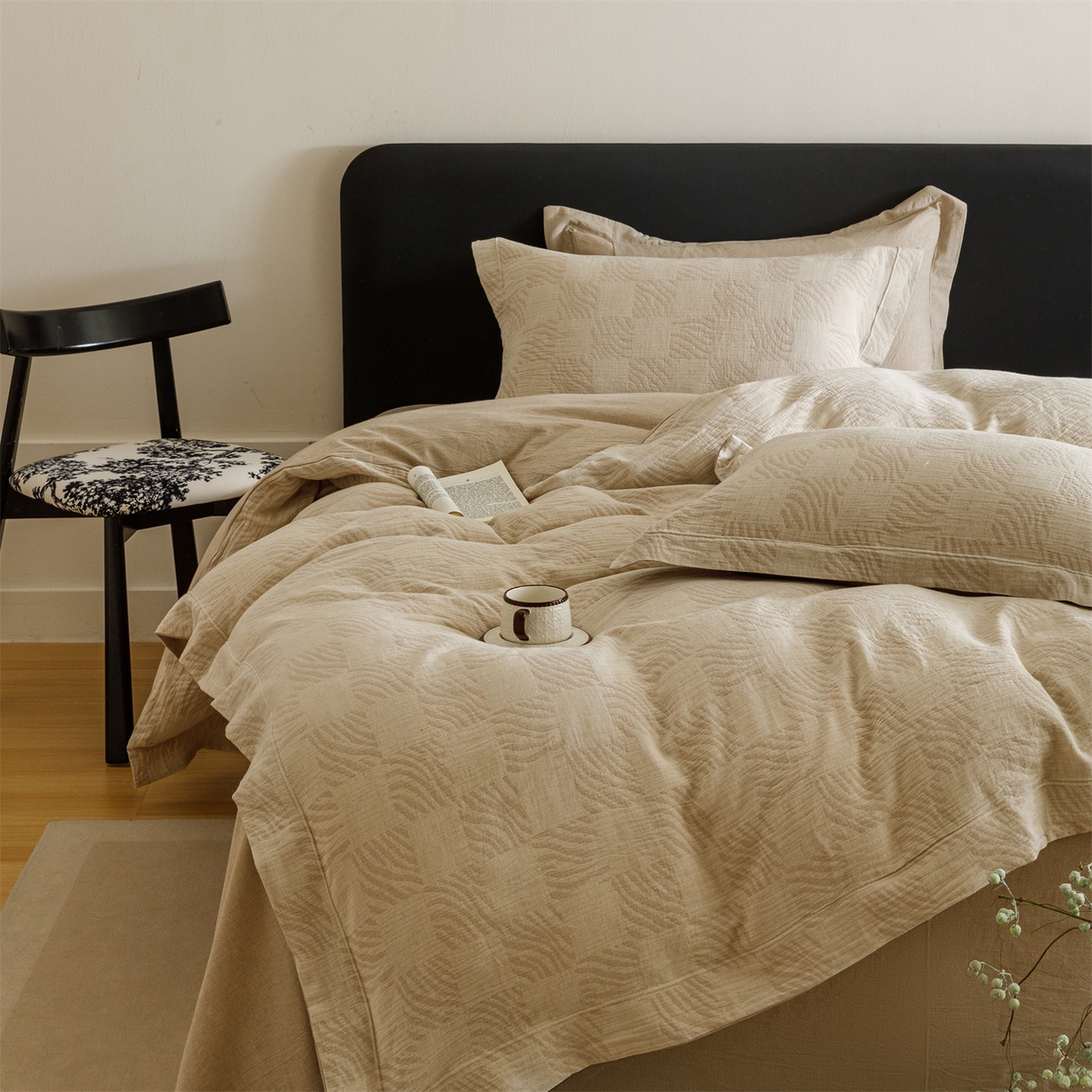 91家纺网 家纺一手货源 找家纺 瑞米家居 2026新款埋绳款棉麻四件套-简物纯质 简物纯质-卡其