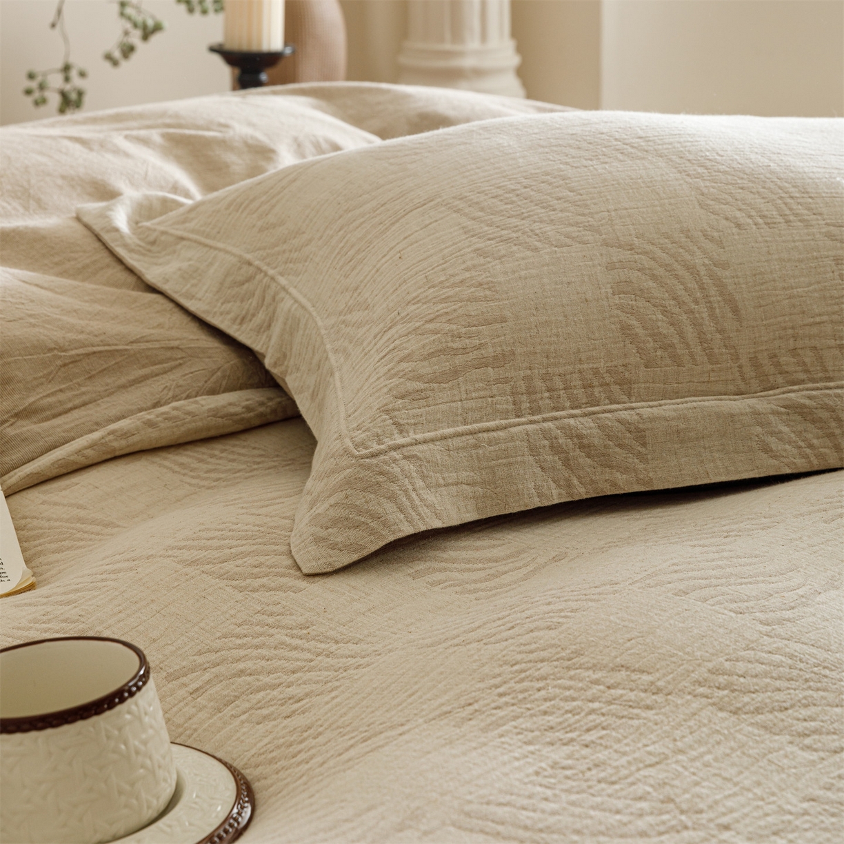 91家纺网 家纺一手货源 找家纺 瑞米家居 2026新款埋绳款棉麻四件套-简物纯质 简物纯质-卡其