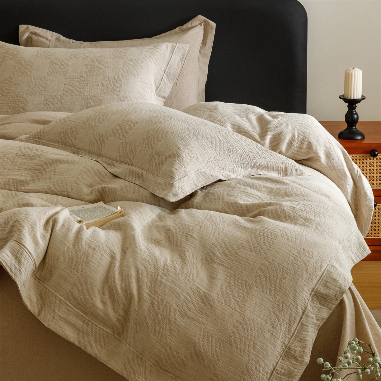 91家纺网 家纺一手货源 找家纺 瑞米家居 2026新款埋绳款棉麻四件套-简物纯质 简物纯质-卡其