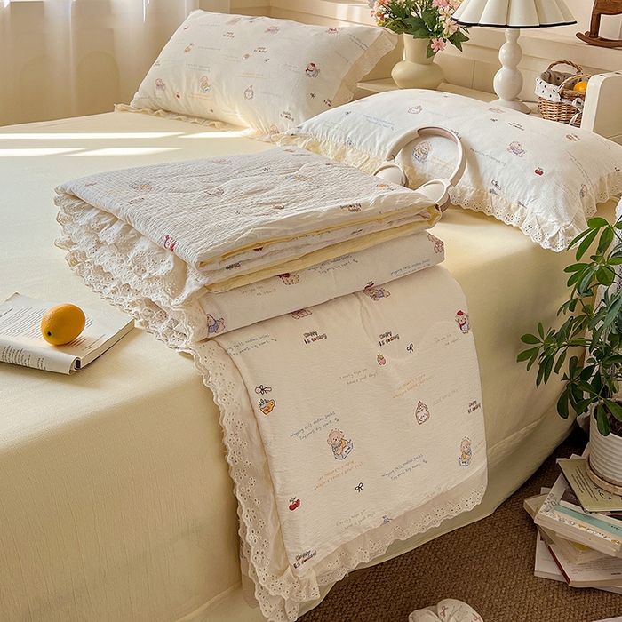 91家纺网 家纺一手货源 找家纺 仟网汇 2026新款法式花边泡芙纱四件套 小黑马