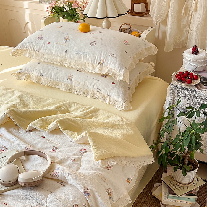 91家纺网 家纺一手货源 找家纺 （总）仟网汇 2026新款彩色花边木棉皱皱纱夏被夏凉被空调被四件套