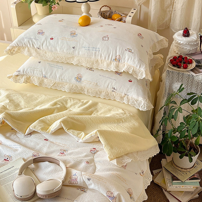 91家纺网 家纺一手货源 找家纺 （总）仟网汇 2026新款彩色花边木棉皱皱纱夏被夏凉被空调被四件套