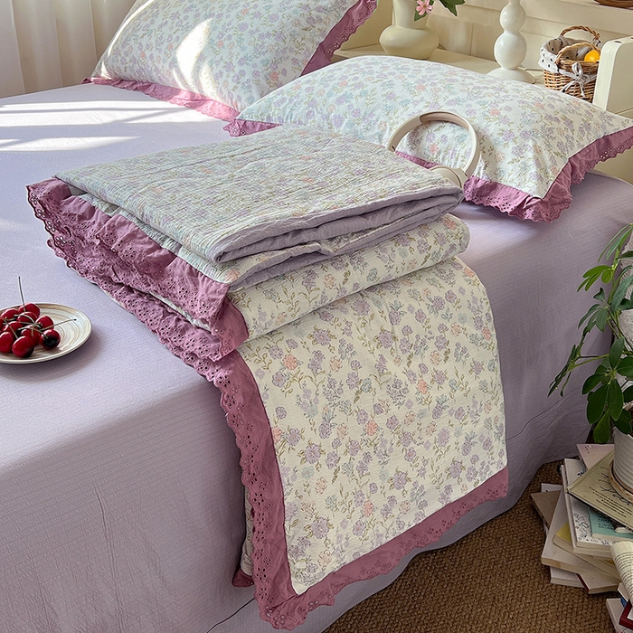 91家纺网 家纺一手货源 找家纺 （总）仟网汇 2026新款彩色花边木棉皱皱纱夏被夏凉被空调被四件套