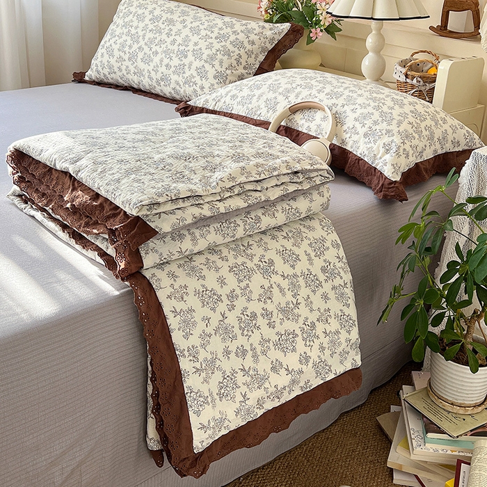 91家纺网 家纺一手货源 找家纺 （总）仟网汇 2026新款彩色花边木棉皱皱纱夏被夏凉被空调被四件套