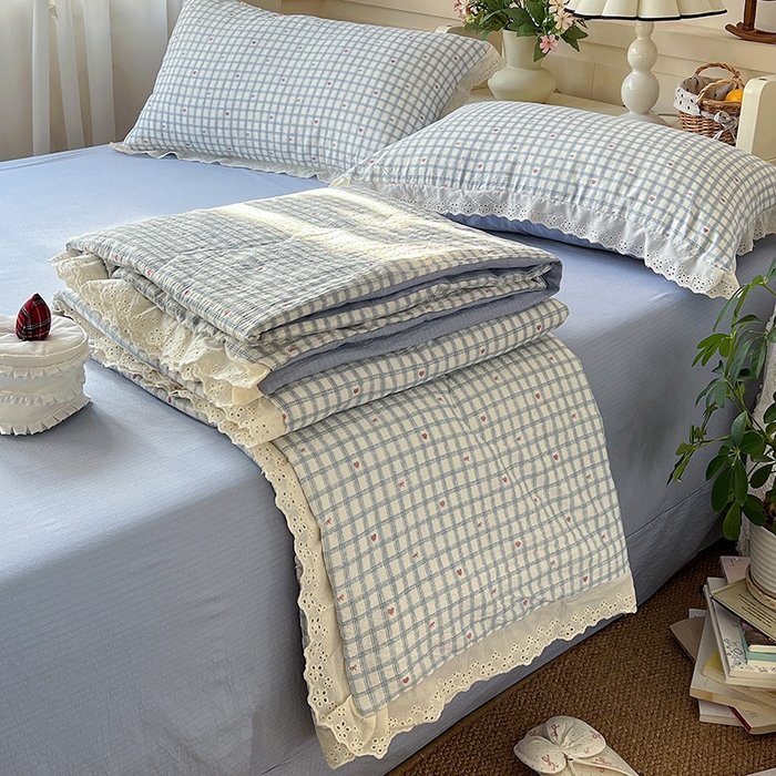 91家纺网 家纺一手货源 找家纺 （总）仟网汇 2026新款彩色花边木棉皱皱纱夏被夏凉被空调被四件套