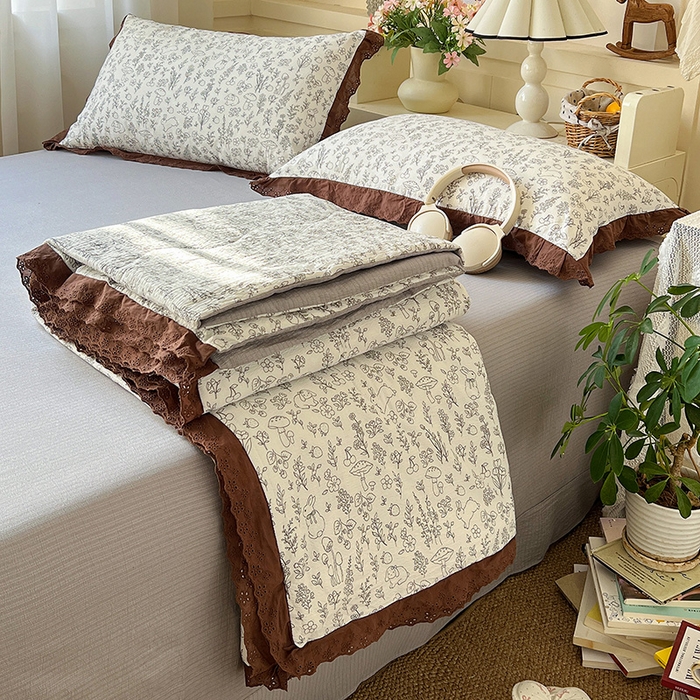 91家纺网 家纺一手货源 找家纺 （总）仟网汇 2026新款彩色花边木棉皱皱纱夏被夏凉被空调被四件套