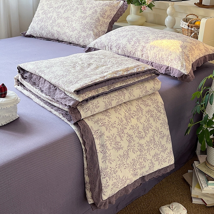 91家纺网 家纺一手货源 找家纺 （总）仟网汇 2026新款彩色花边木棉皱皱纱夏被夏凉被空调被四件套