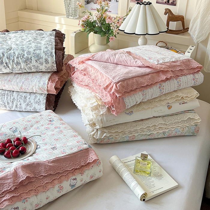 91家纺网 家纺一手货源 找家纺 （总）仟网汇 2026新款彩色花边木棉皱皱纱夏被夏凉被空调被四件套