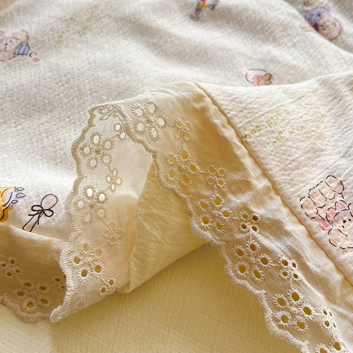 91家纺网 家纺一手货源 找家纺 仟网汇 2026新款彩色花边木棉皱皱纱夏被夏凉被空调被四件套 阿吉豆