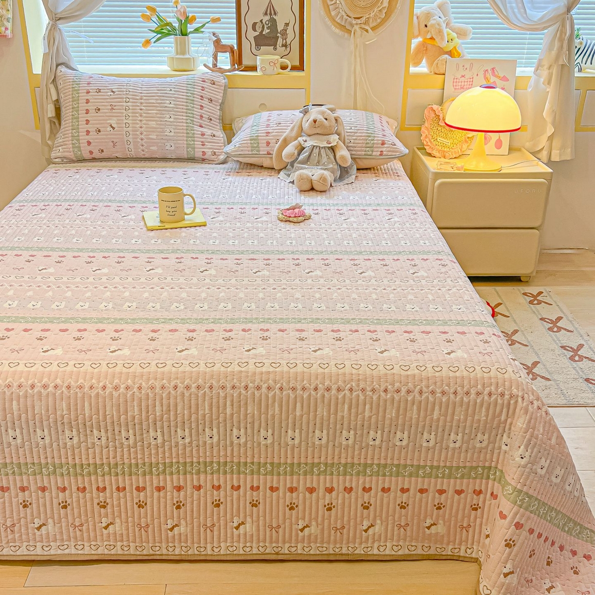 91家纺网 家纺一手货源 找家纺 欧妮家纺 2026新款A类云感双层纱夏被单床盖 小狗日记