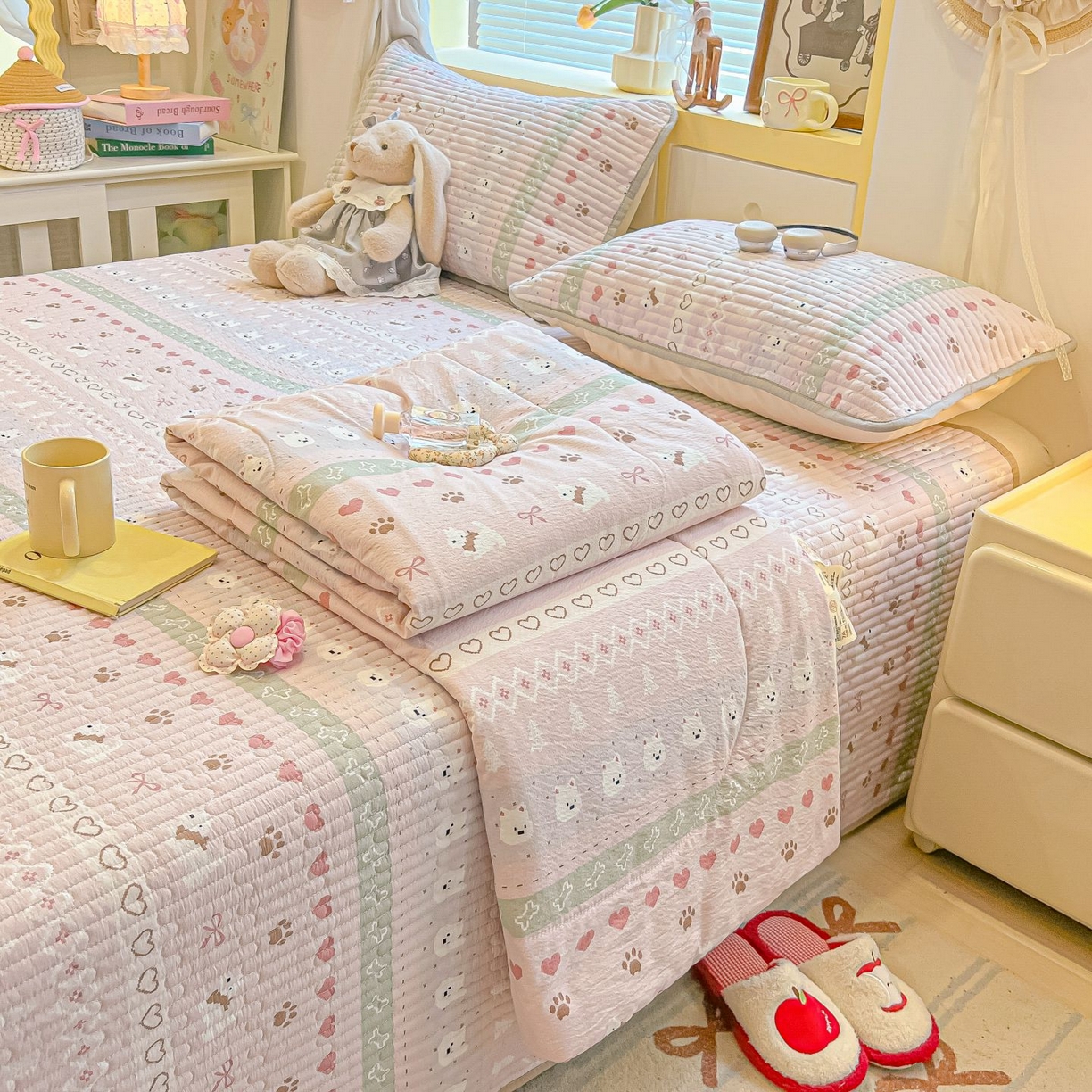 91家纺网 家纺一手货源 找家纺 欧妮家纺 2026新款A类云感双层纱夏被单床盖 小狗日记