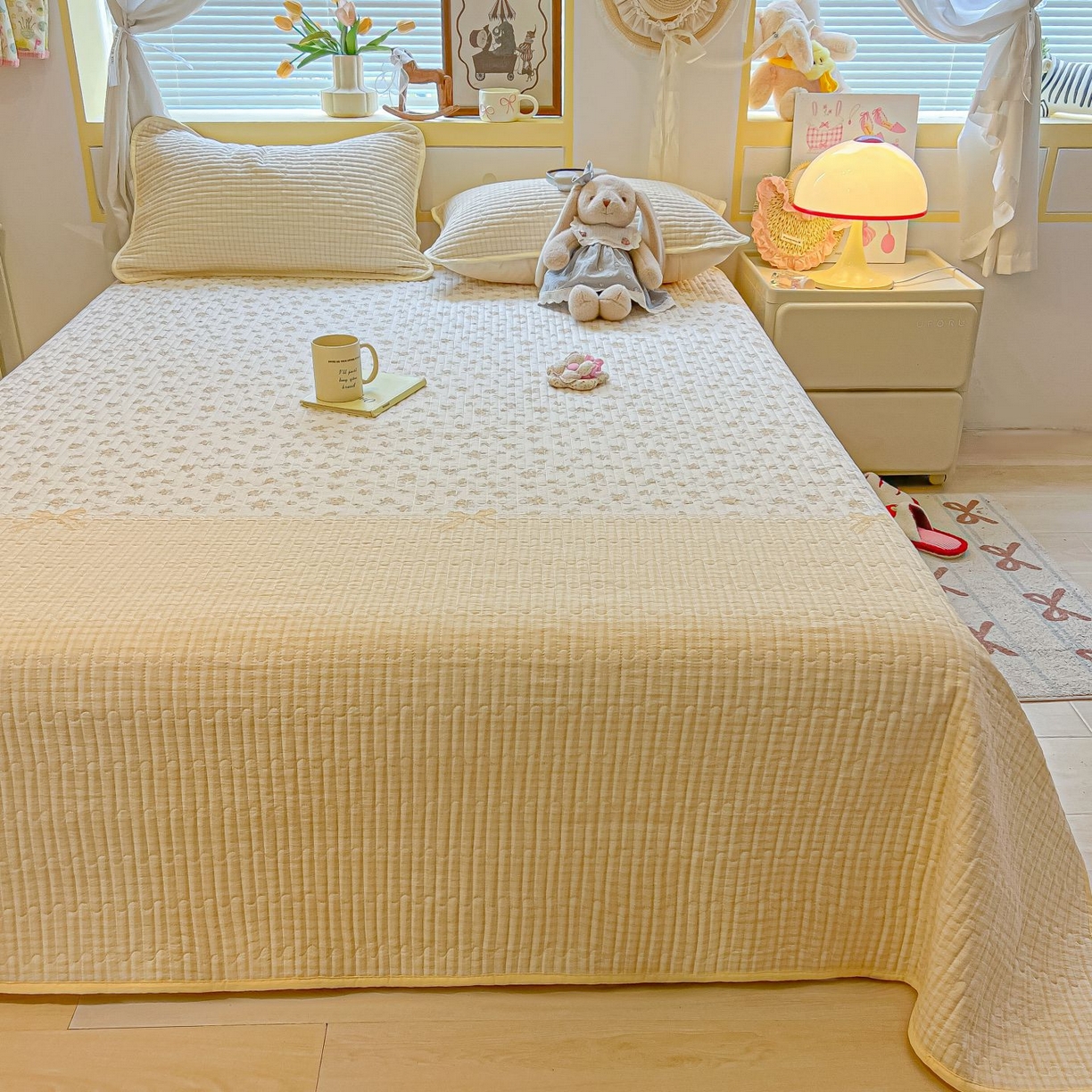 91家纺网 家纺一手货源 找家纺 欧妮家纺 2026新款A类云感双层纱夏被单床盖 暖花