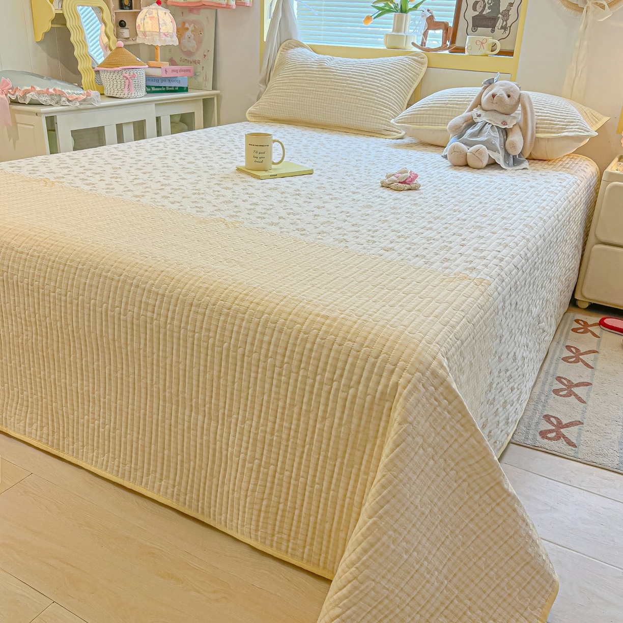 91家纺网 家纺一手货源 找家纺 欧妮家纺 2026新款A类云感双层纱夏被单床盖 暖花