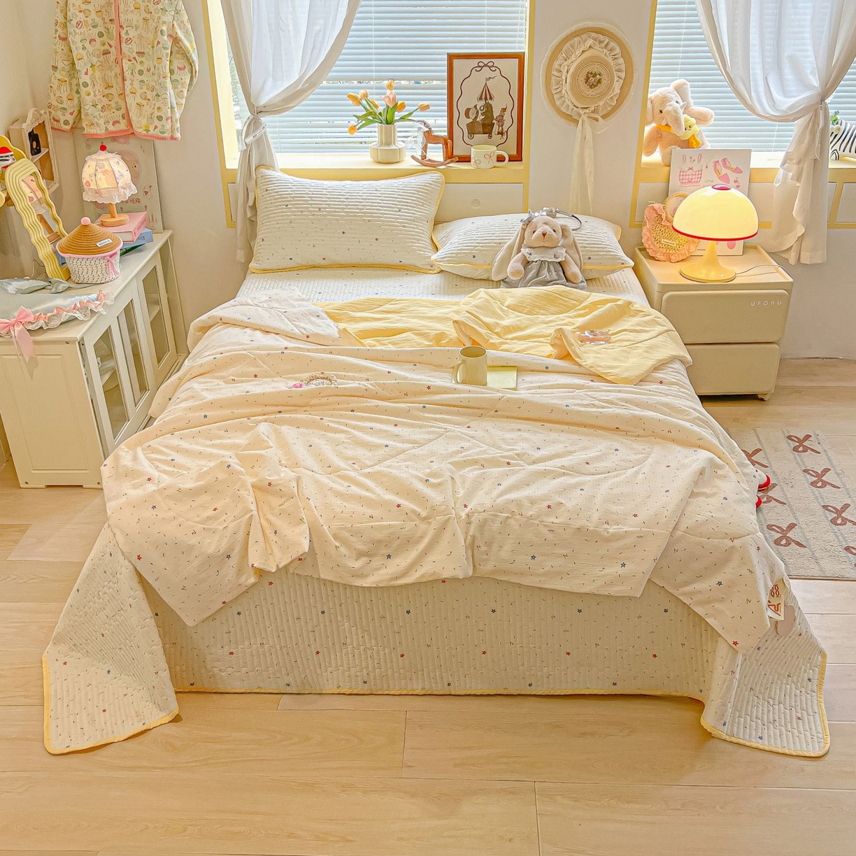 91家纺网 家纺一手货源 找家纺 欧妮家纺 2026新款A类云感双层纱夏被单床盖 织梦