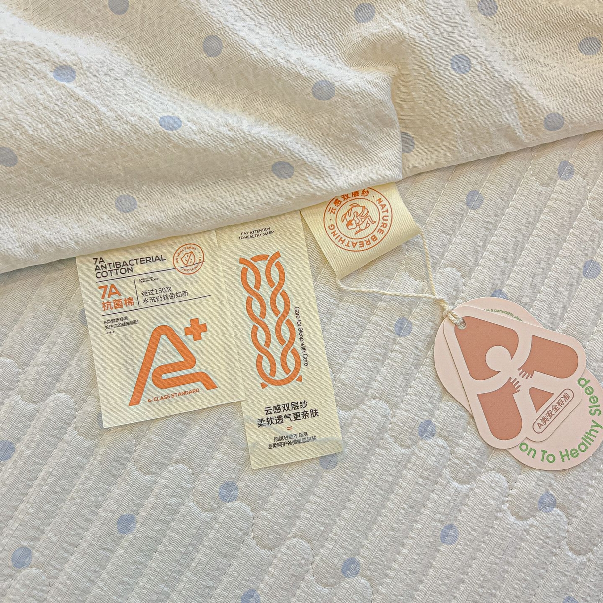 91家纺网 家纺一手货源 找家纺 欧妮家纺 2026新款A类云感双层纱夏被单床盖 波点-蓝