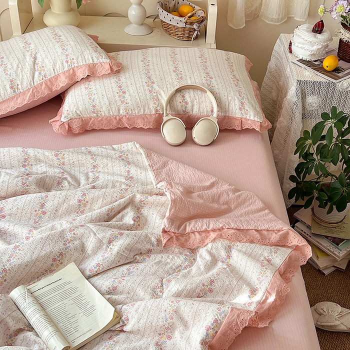 91家纺网 家纺一手货源 找家纺 仟网汇 2026新款彩色花边木棉皱皱纱夏被夏凉被空调被四件套 扶摇