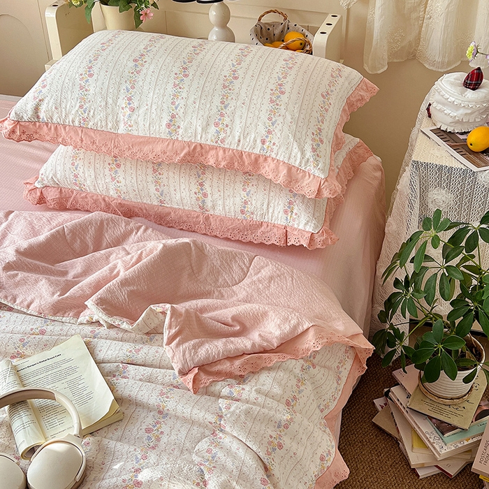 91家纺网 家纺一手货源 找家纺 仟网汇 2026新款彩色花边木棉皱皱纱夏被夏凉被空调被四件套 扶摇