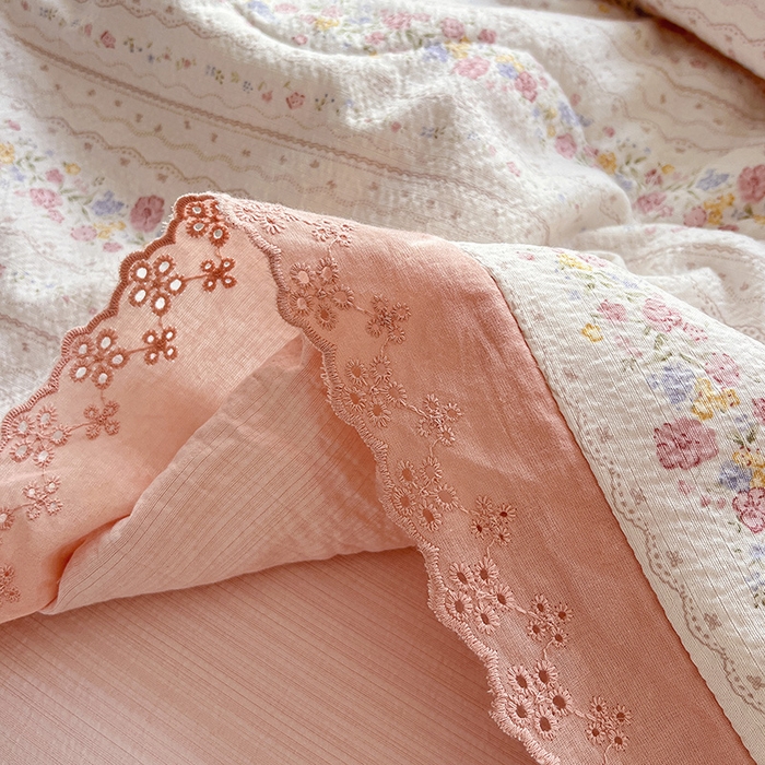 91家纺网 家纺一手货源 找家纺 仟网汇 2026新款彩色花边木棉皱皱纱夏被夏凉被空调被四件套 扶摇