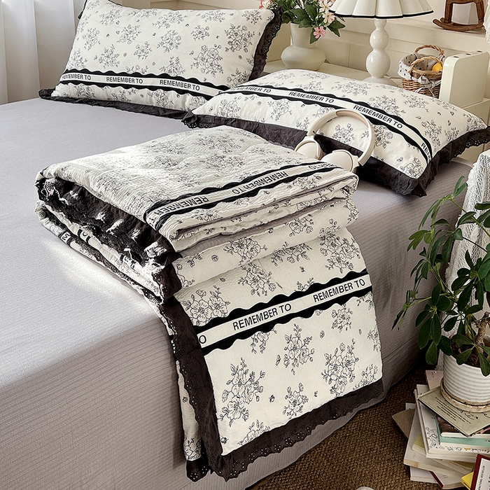 仟网汇 2026新款彩色花边木棉皱皱纱夏被夏凉被空调被四件套 赫本