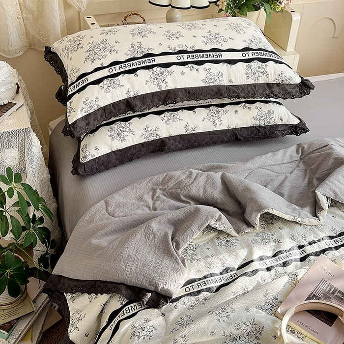 91家纺网 家纺一手货源 找家纺 仟网汇 2026新款彩色花边木棉皱皱纱夏被夏凉被空调被四件套 赫本