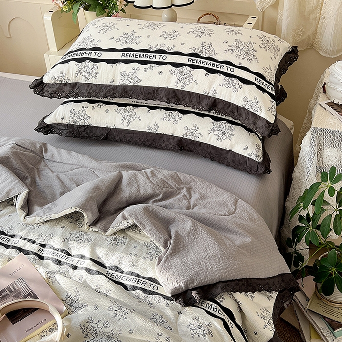 91家纺网 家纺一手货源 找家纺 仟网汇 2026新款彩色花边木棉皱皱纱夏被夏凉被空调被四件套 赫本