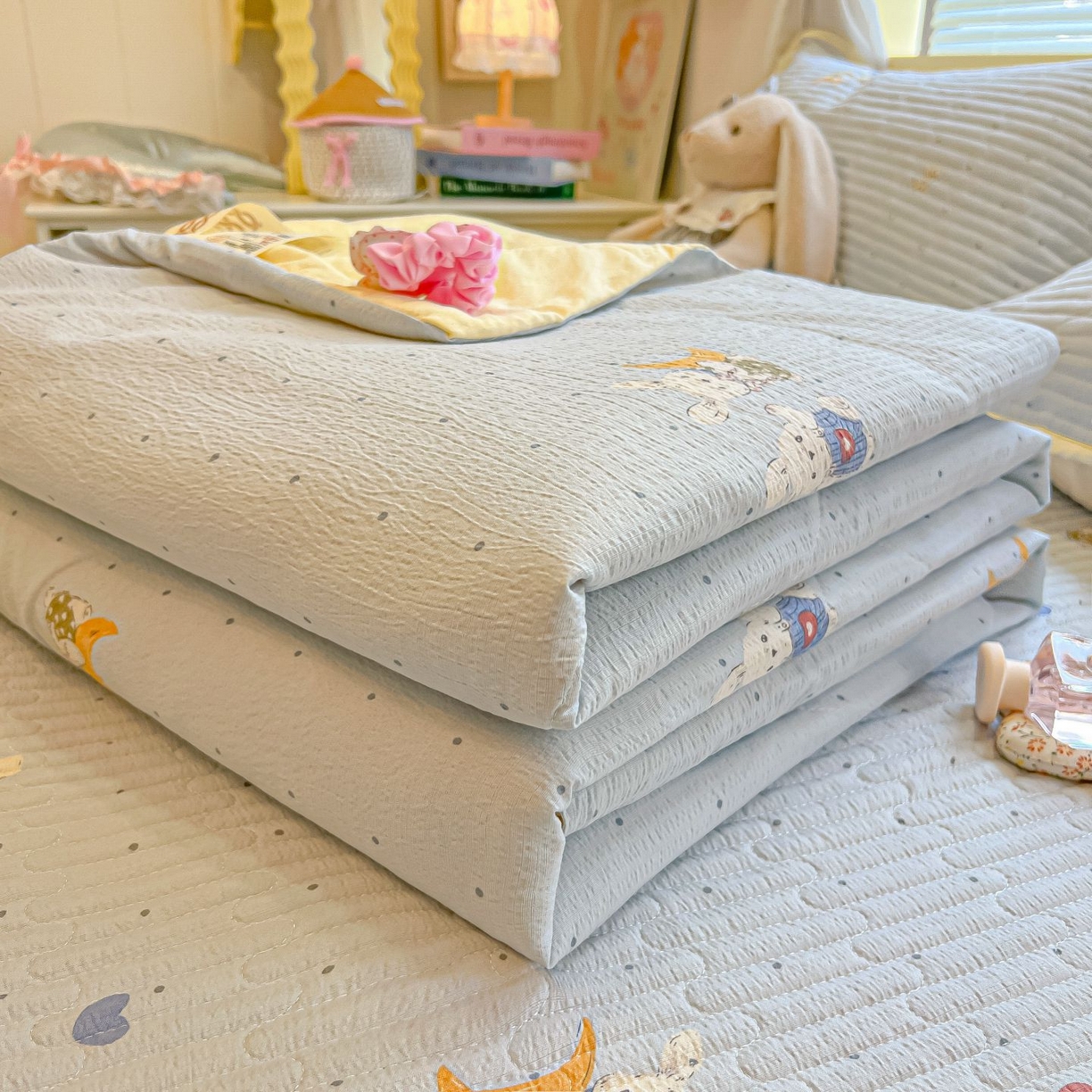 91家纺网 家纺一手货源 找家纺 （总）欧妮家纺 2026新款A类云感双层纱夏被床盖四件套