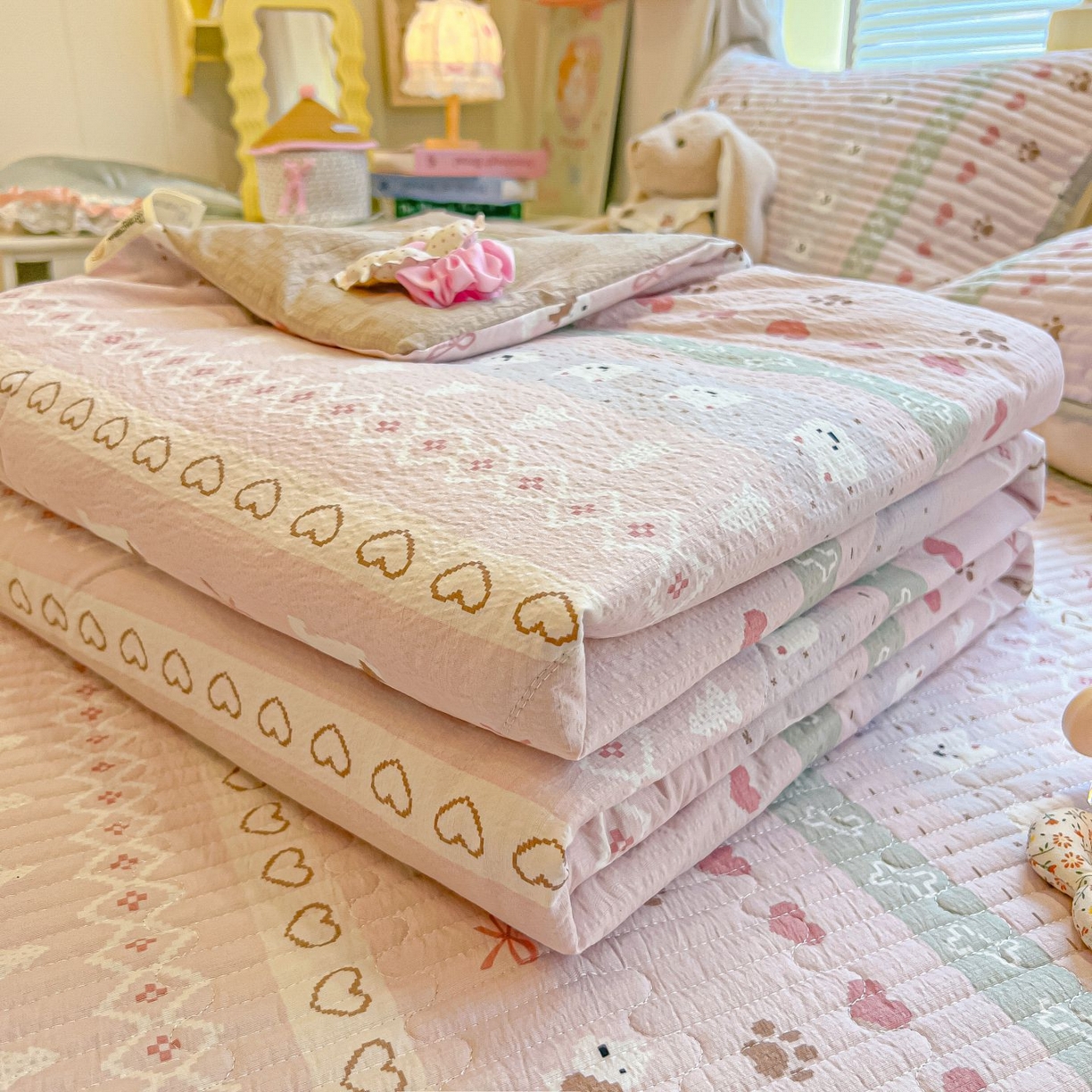 欧妮家纺 2026新款A类云感双层纱夏被床盖四件套 小狗日记