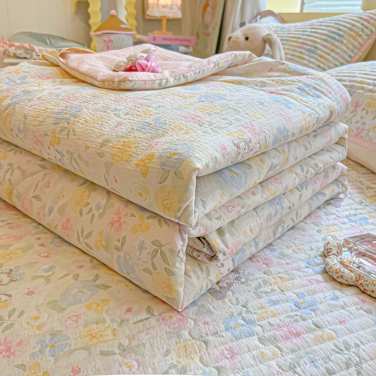 91家纺网 家纺一手货源 找家纺 （总）欧妮家纺 2026新款A类云感双层纱夏被床盖四件套