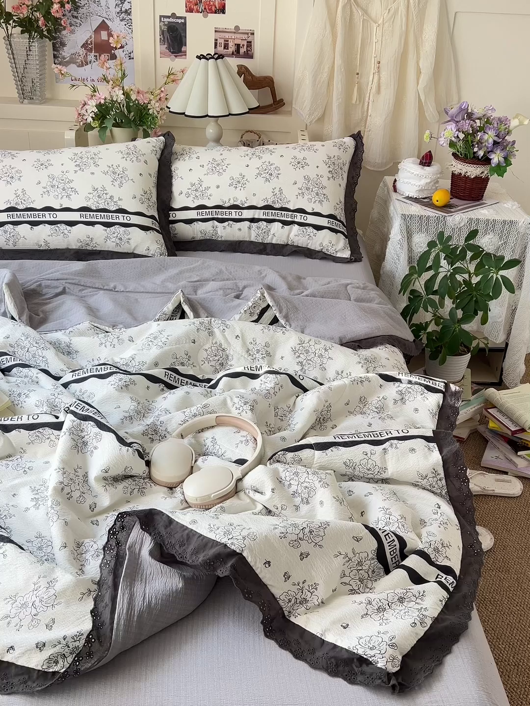 91家纺网 家纺一手货源 找家纺 仟网汇 2026新款彩色花边木棉皱皱纱夏被夏凉被空调被四件套 赫本