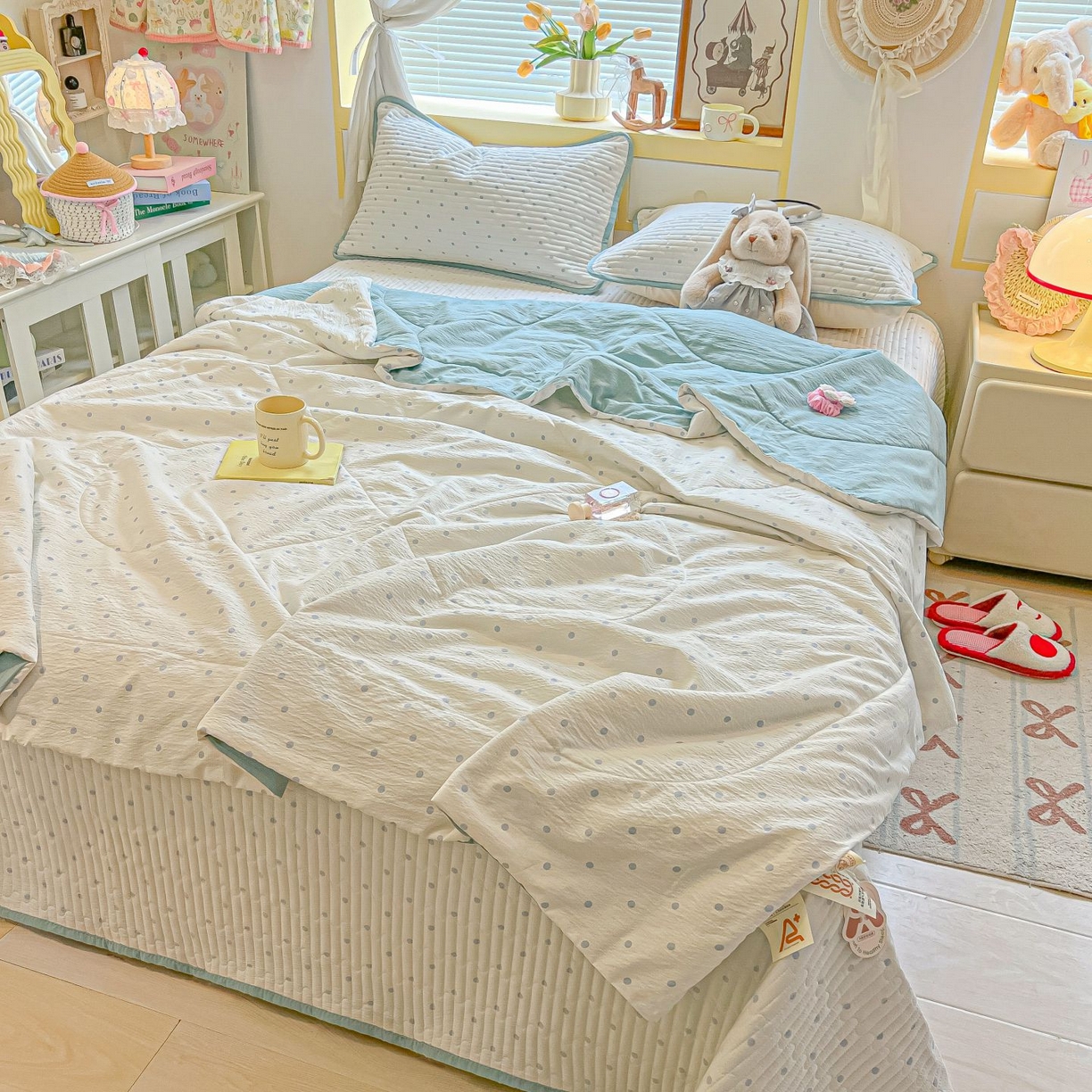 91家纺网 家纺一手货源 找家纺 （总）欧妮家纺 2026新款A类云感双层纱夏被床盖四件套