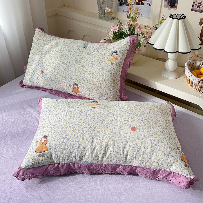 91家纺网 家纺一手货源 找家纺 仟网汇 2026新款彩色花边木棉皱皱纱夏被夏凉被空调被四件套 花间女孩