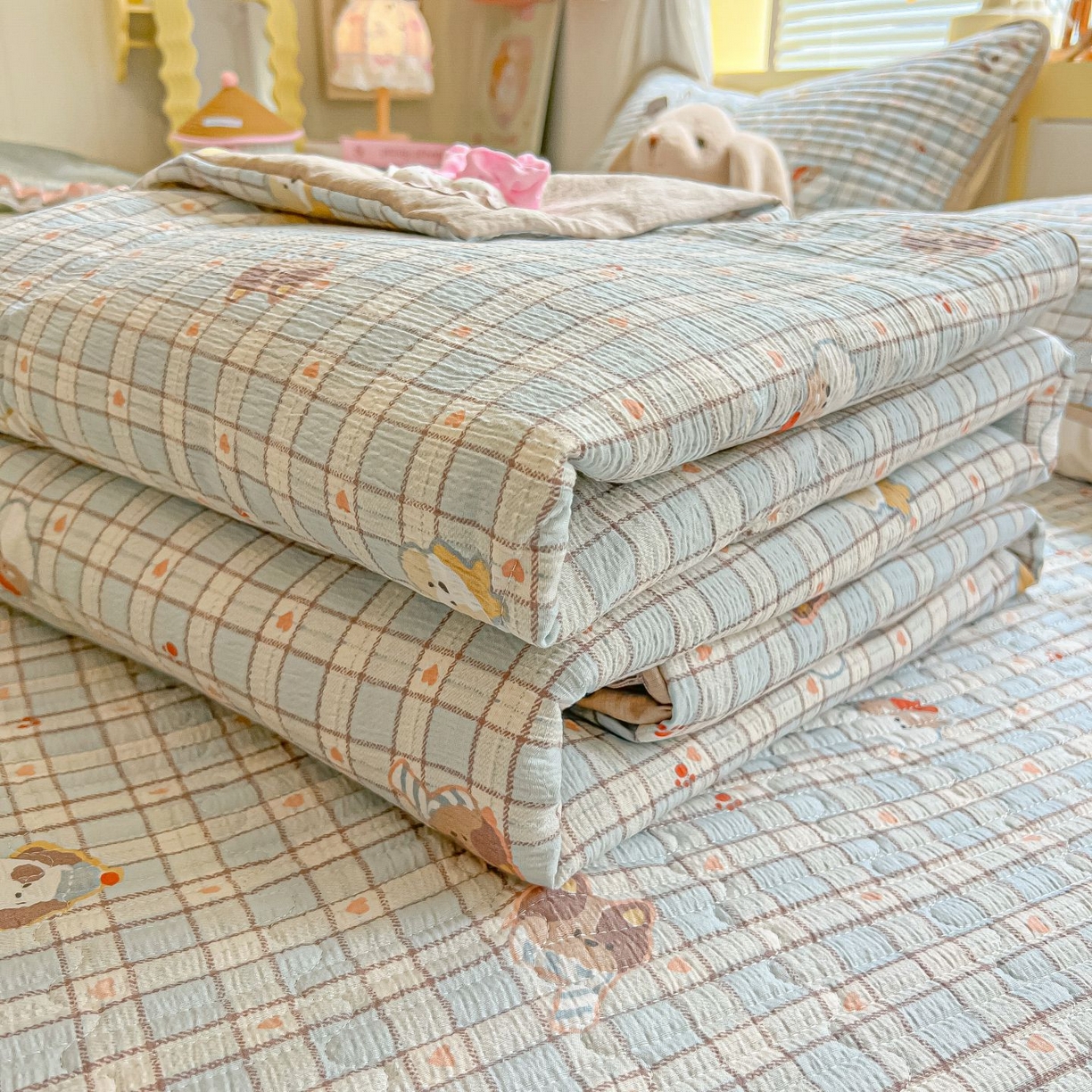 91家纺网 家纺一手货源 找家纺 （总）欧妮家纺 2026新款A类云感双层纱夏被床盖四件套