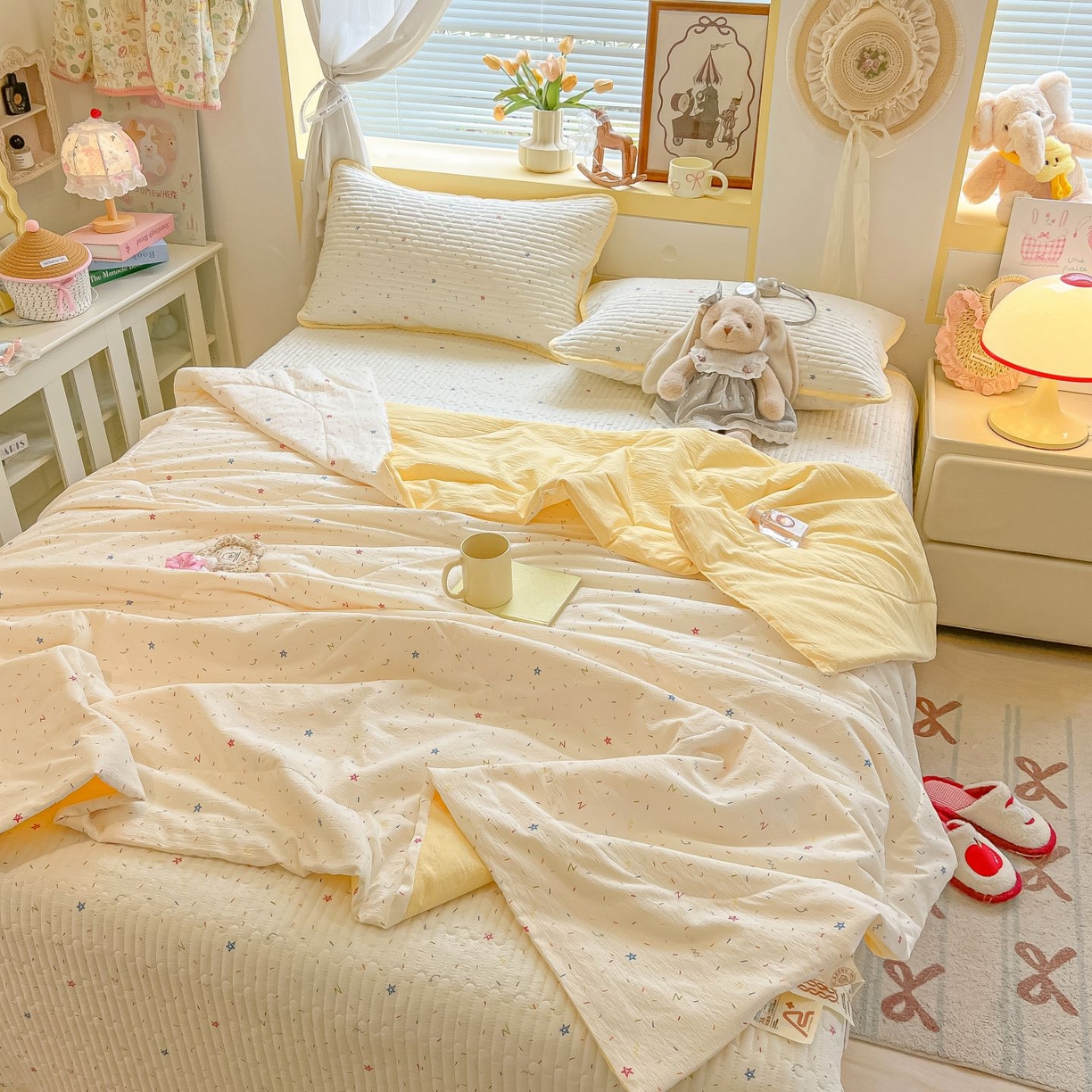 91家纺网 家纺一手货源 找家纺 欧妮家纺 2026新款A类云感双层纱夏被床盖四件套 织梦