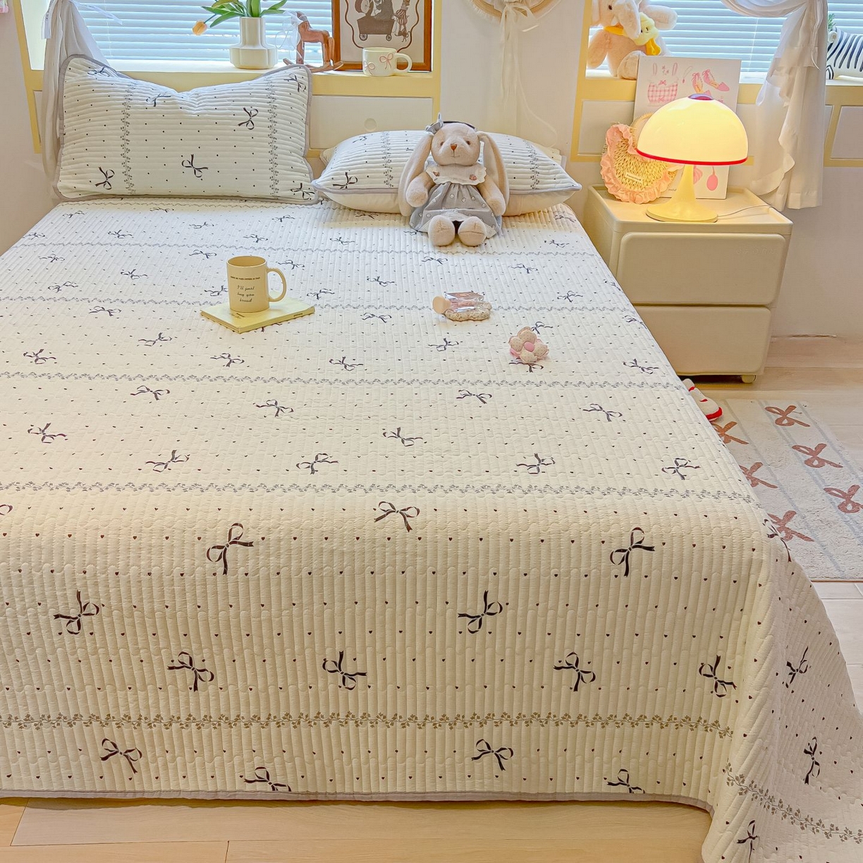 91家纺网 家纺一手货源 找家纺 欧妮家纺 2026新款A类云感双层纱夏被床盖四件套 点点结