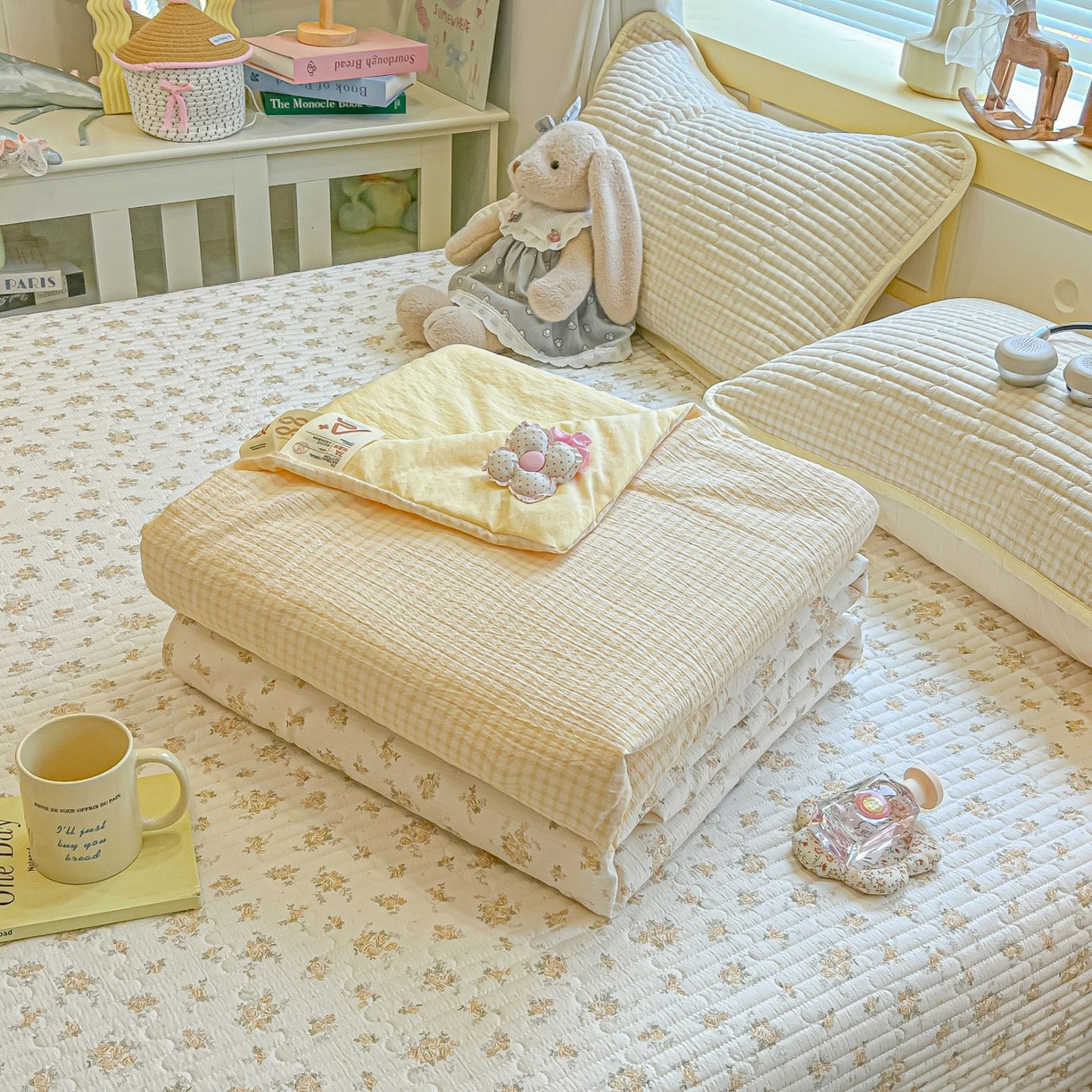 91家纺网 家纺一手货源 找家纺 欧妮家纺 2026新款A类云感双层纱夏被床盖四件套 暖花