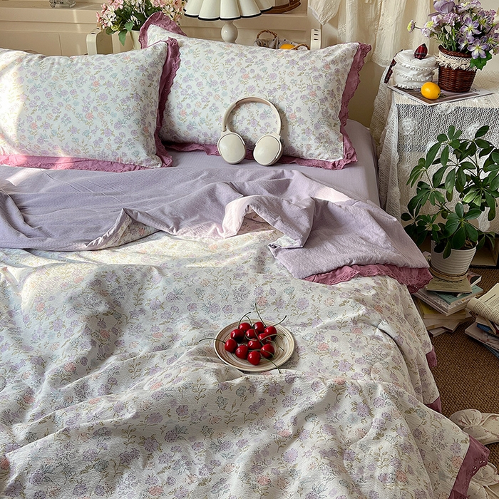 91家纺网 家纺一手货源 找家纺 仟网汇 2026新款彩色花边木棉皱皱纱夏被夏凉被空调被四件套 花漫漫