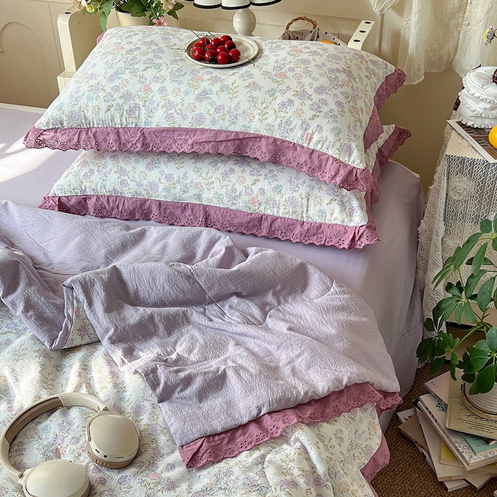 91家纺网 家纺一手货源 找家纺 仟网汇 2026新款彩色花边木棉皱皱纱夏被夏凉被空调被四件套 花漫漫