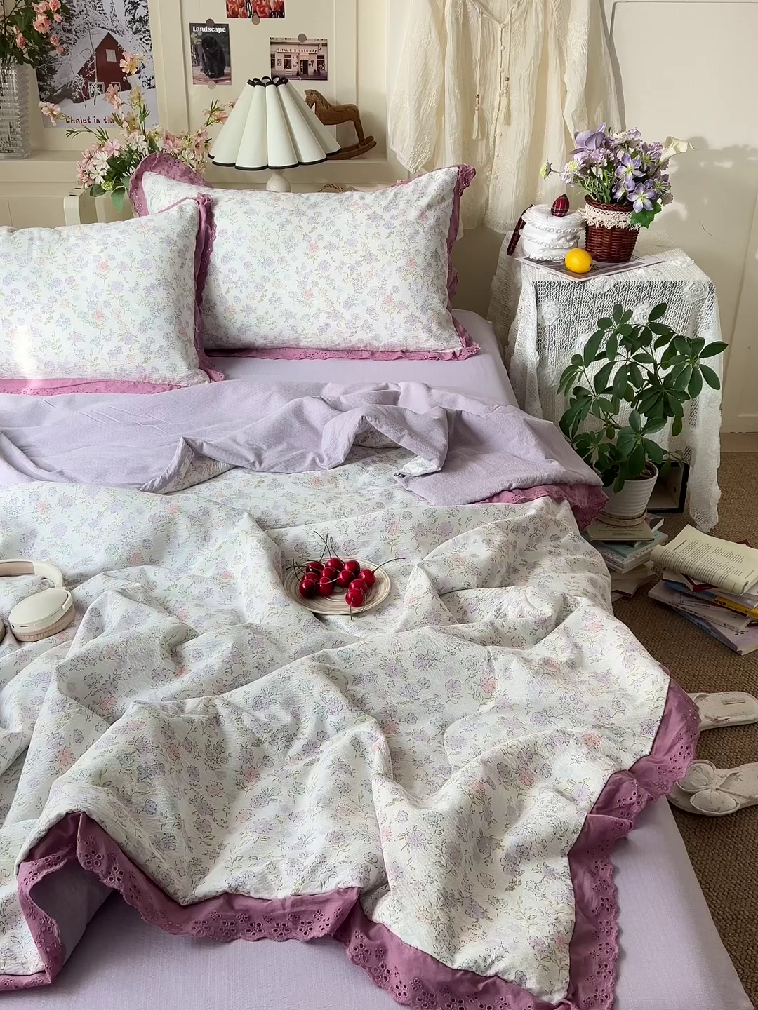 91家纺网 家纺一手货源 找家纺 仟网汇 2026新款彩色花边木棉皱皱纱夏被夏凉被空调被四件套 花漫漫