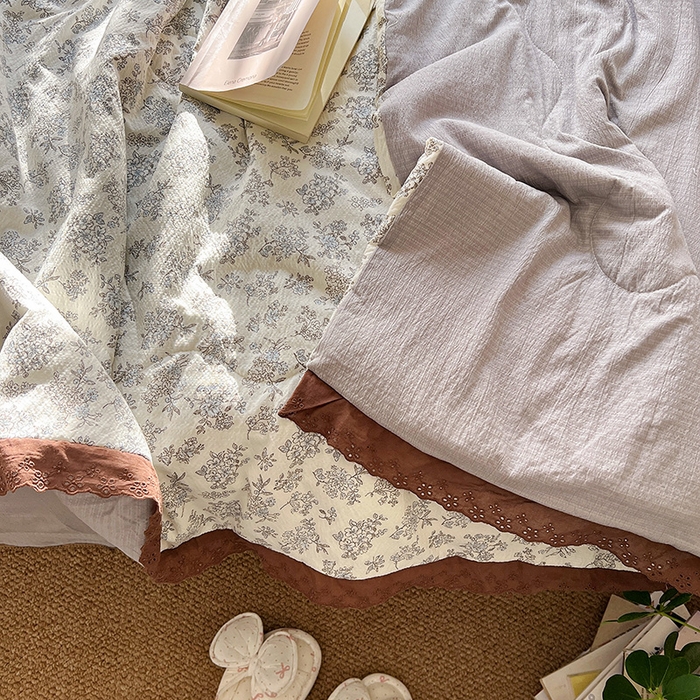 91家纺网 家纺一手货源 找家纺 仟网汇 2026新款彩色花边木棉皱皱纱夏被夏凉被空调被四件套 阑珊