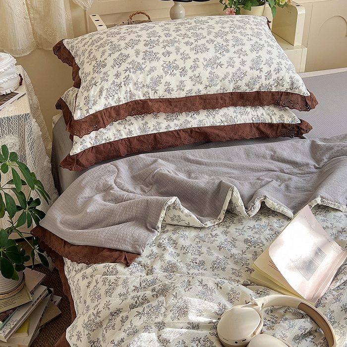 91家纺网 家纺一手货源 找家纺 仟网汇 2026新款彩色花边木棉皱皱纱夏被夏凉被空调被四件套 阑珊