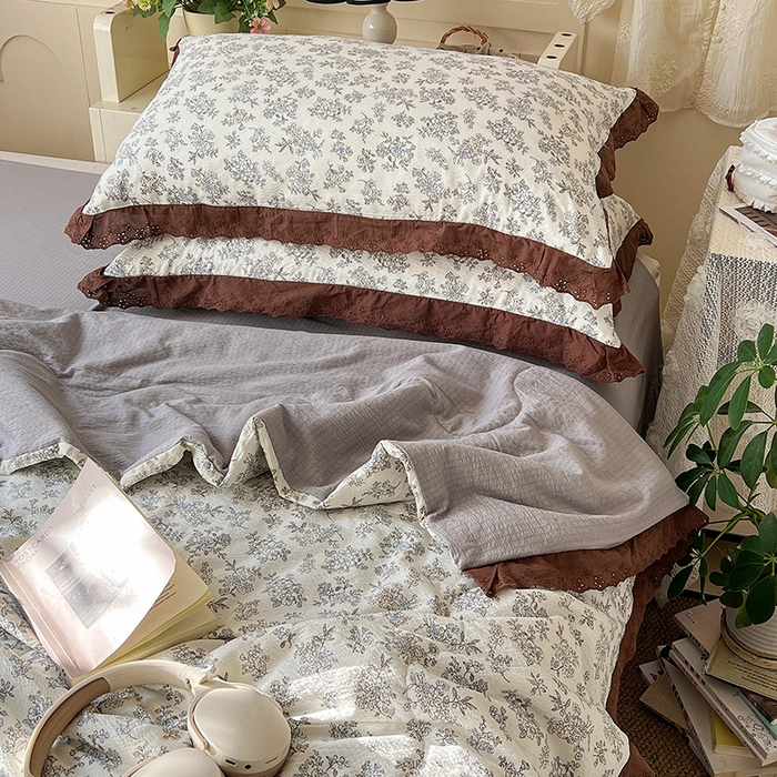 91家纺网 家纺一手货源 找家纺 仟网汇 2026新款彩色花边木棉皱皱纱夏被夏凉被空调被四件套 阑珊