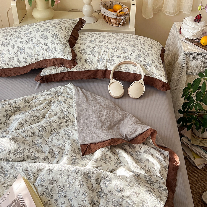 91家纺网 家纺一手货源 找家纺 仟网汇 2026新款彩色花边木棉皱皱纱夏被夏凉被空调被四件套 阑珊