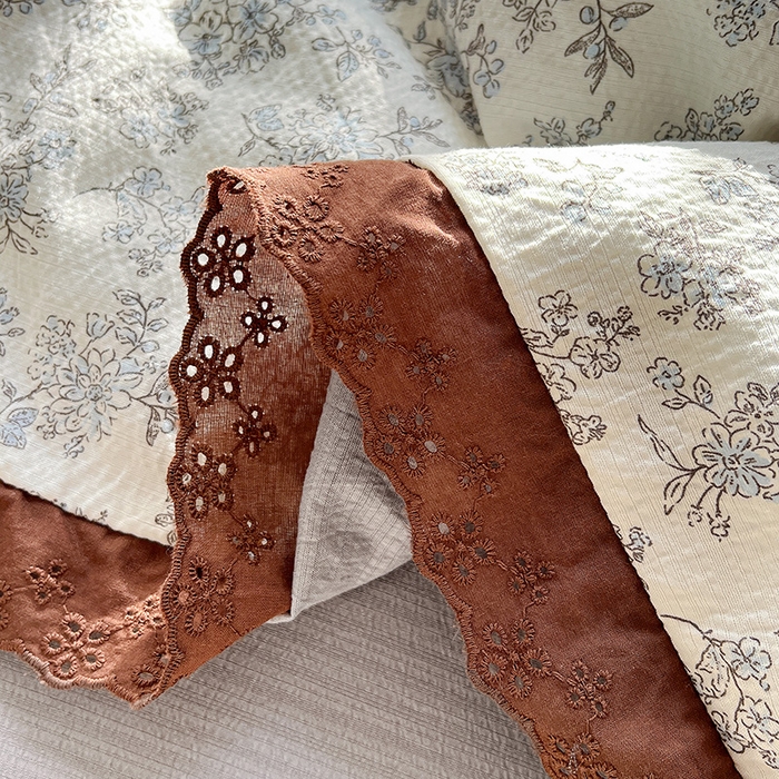 91家纺网 家纺一手货源 找家纺 仟网汇 2026新款彩色花边木棉皱皱纱夏被夏凉被空调被四件套 阑珊