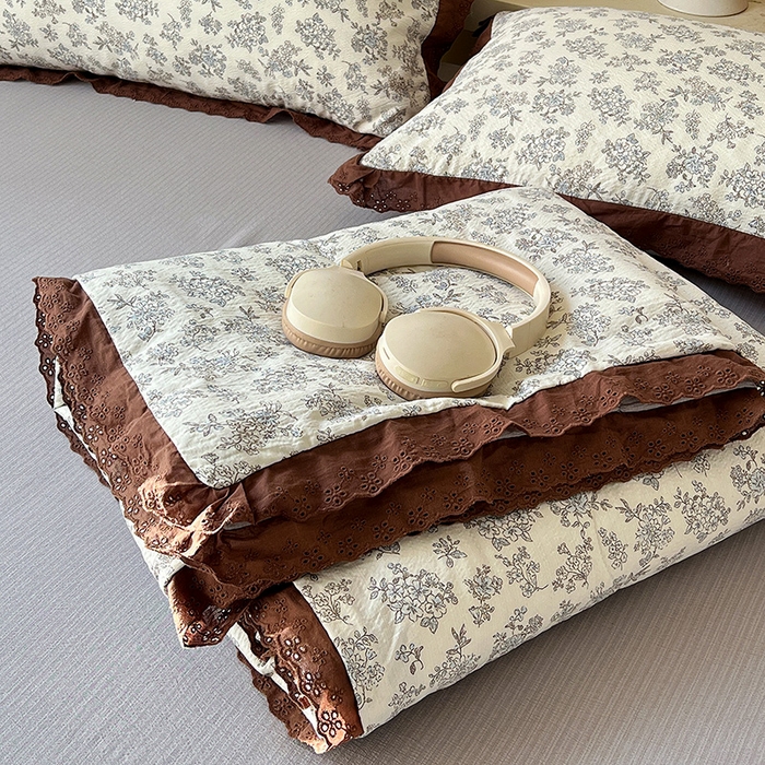 91家纺网 家纺一手货源 找家纺 仟网汇 2026新款彩色花边木棉皱皱纱夏被夏凉被空调被四件套 阑珊